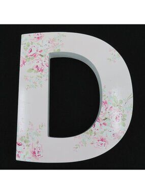 Simply Shabby Chic D Letter Initial Pink Rose Flower Print Wall Hanging Decor